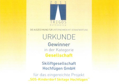 Ein Trigos für die Skilifte Hochfügen für die SOS-Kinderdorf Skitage Hochfügen