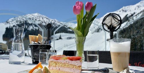 Frühstück im Freien. Hotel Almhof Frühstück Hochfügen Sonnenterrasse Skiregion Zillertal Genussregion